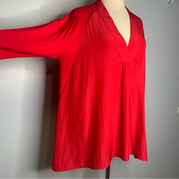 Mela Purdie Watermelon Pink V-Neck Pullover Contrast Material Tunic Top Size L - Picture 6 of 12